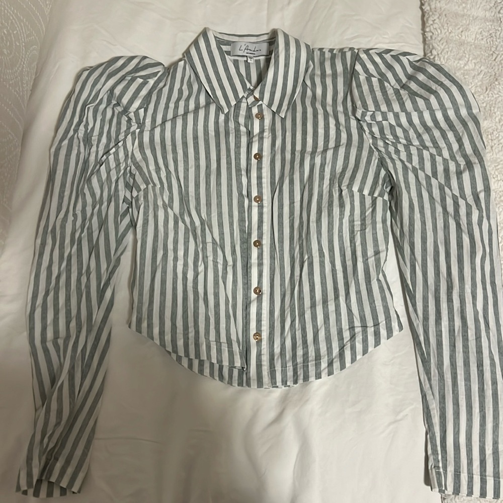 L’academie green and white striped top